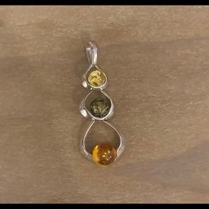 .925 Sterling Silver Amber Pendant